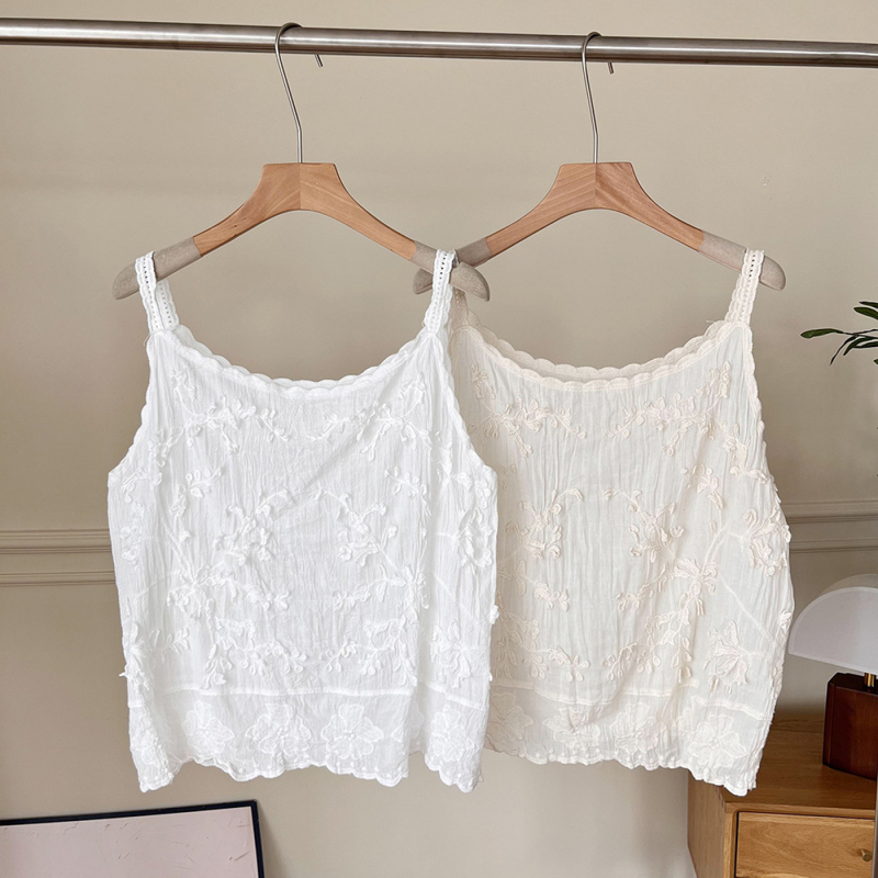 00SY-002 siuvinėjimo maža diržinė korėjietiškų moteriškų drabužių didmeninė prekyba 2024 m. vasaros nauji vintažiniai nėriniai viduje ir lauke