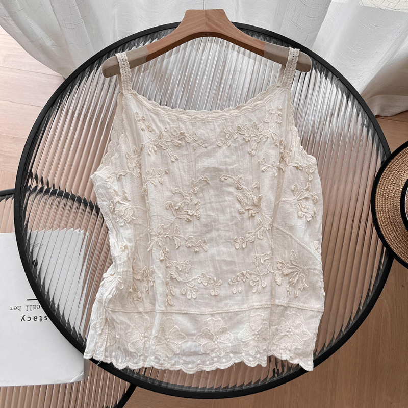 00SY-002 siuvinėjimo maža diržinė korėjietiškų moteriškų drabužių didmeninė prekyba 2024 m. vasaros nauji vintažiniai nėriniai viduje ir lauke