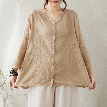 Real Shot Καλοκαιρινό Νέο Καλλιτεχνικό Ρετρό Niche Casual All-match Heavy Industry Κεντημένο Loose Casual Cardigan Βαμβακερό Τοπ