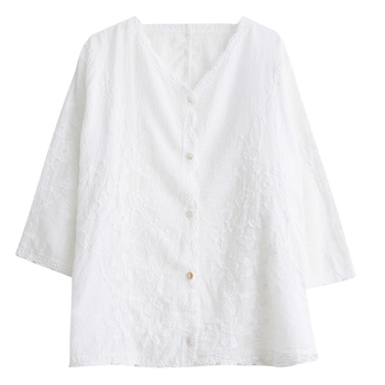 Real Shot Καλοκαιρινό Νέο Καλλιτεχνικό Ρετρό Niche Casual All-match Heavy Industry Κεντημένο Loose Casual Cardigan Βαμβακερό Τοπ