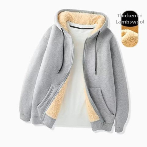 Pánska jesenná a zimná mikina z jahňacej kože s flísovou podšívkou, zahustený zips, voľná kapucňa, ležérna športová bunda s kapucňou, plus veľkosť