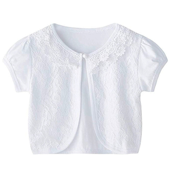 2023 m. vasaros vaikiški megztiniai mergaitėms, medvilniniai trumpomis rankovėmis, apsaugantys nuo saulės, dideli, maži ir vidutinio dydžio vaikiški nėriniuoti marškinėliai su oro kondicionieriumi, skara