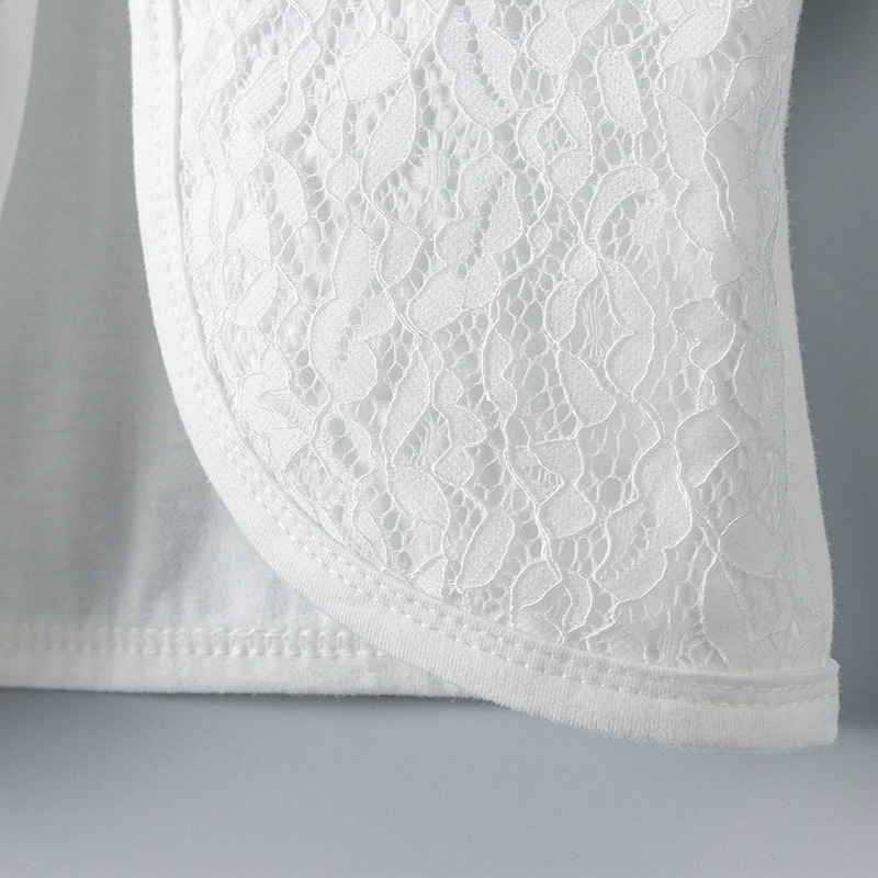 2023 m. vasaros vaikiški megztiniai mergaitėms, medvilniniai trumpomis rankovėmis, apsaugantys nuo saulės, dideli, maži ir vidutinio dydžio vaikiški nėriniuoti marškinėliai su oro kondicionieriumi, skara