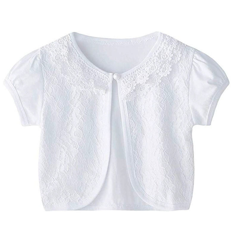 2023 m. vasaros vaikiški megztiniai mergaitėms, medvilniniai trumpomis rankovėmis, apsaugantys nuo saulės, dideli, maži ir vidutinio dydžio vaikiški nėriniuoti marškinėliai su oro kondicionieriumi, skara