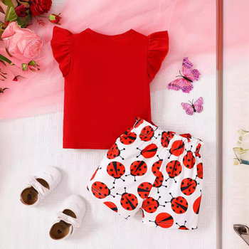 Κορίτσια Καλοκαιρινά Cross-Border Μπλούζες Σορτς με Στάμπα στα Αγγλικά και Έντομα, Ολόσωμο Στάμπα για Νεογέννητα, Αμάνικο Κοστούμι για Παιδικά Ρούχα