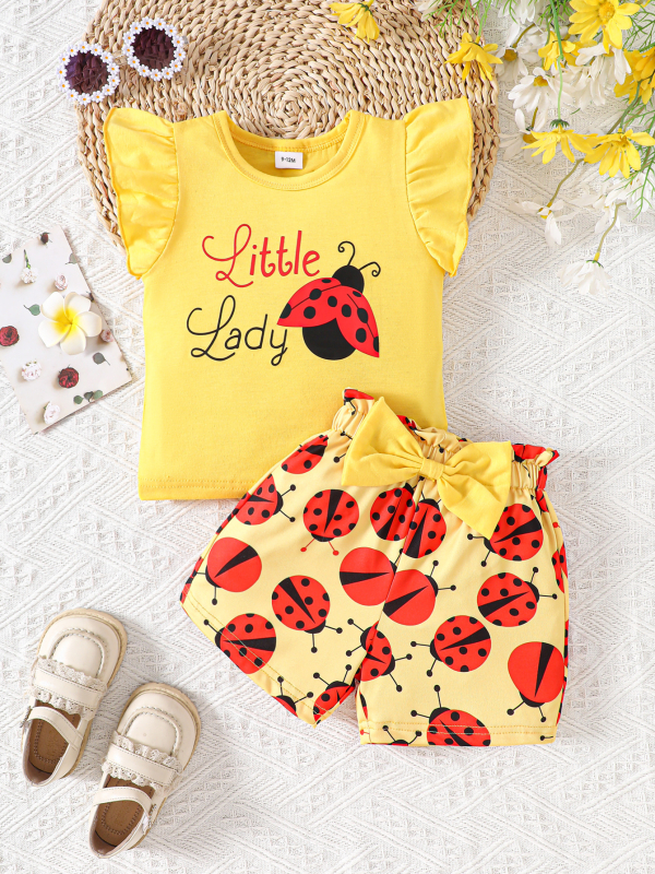 Djevojačke ljetne majice s prekograničnim priнтом, kratke hlače s engleskim printom i insektima, odijelo bez rukava za novorođenče, dječja odjeća