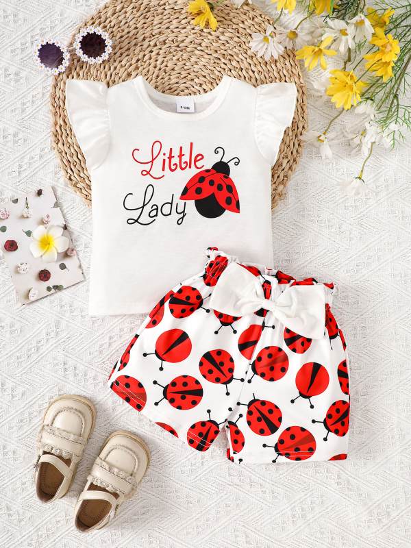 Djevojačke ljetne majice s prekograničnim priнтом, kratke hlače s engleskim printom i insektima, odijelo bez rukava za novorođenče, dječja odjeća
