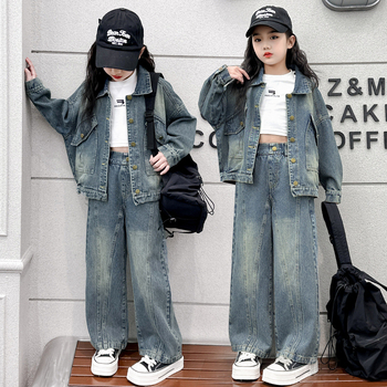 Mergaitės pavasarinis džinsinis paltas berniukui, 2024 m. pavasario ir rudens retro stiliaus korėjietiško stiliaus madingas mergaičių megztinis berniukui.