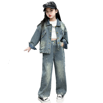 Mergaitės pavasarinis džinsinis paltas berniukui, 2024 m. pavasario ir rudens retro stiliaus korėjietiško stiliaus madingas mergaičių megztinis berniukui.