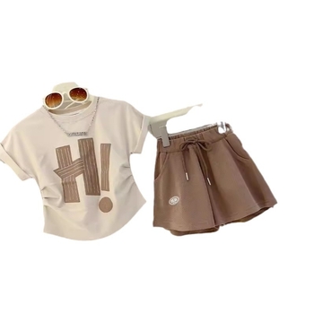 Παιδικό καλοκαιρινό casual κοστούμι για κορίτσια 2024, μπλουζάκι-σορτς σε στιλ γουέστερν, δύο τεμαχίων, νέο αθλητικό κοστούμι