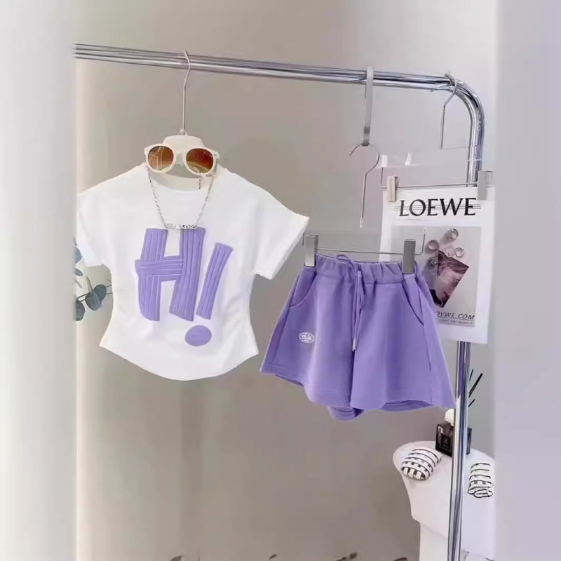 Costum casual de vară pentru fete 2024, tricou în stil occidental pentru copii, pantaloni scurți, costum sport din două piese nou