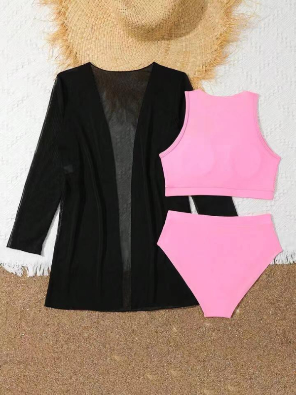 2025 m. naujas vasaros bikinis, trijų dalių, seksualus, mažos krūtinės „Push-Up“, „Pure Desire“ paplūdimio atostogų mergaičių maudymosi kostiumėlio modelis