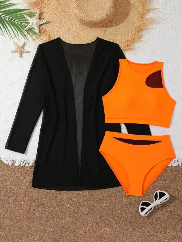 2025 m. naujas vasaros bikinis, trijų dalių, seksualus, mažos krūtinės „Push-Up“, „Pure Desire“ paplūdimio atostogų mergaičių maudymosi kostiumėlio modelis