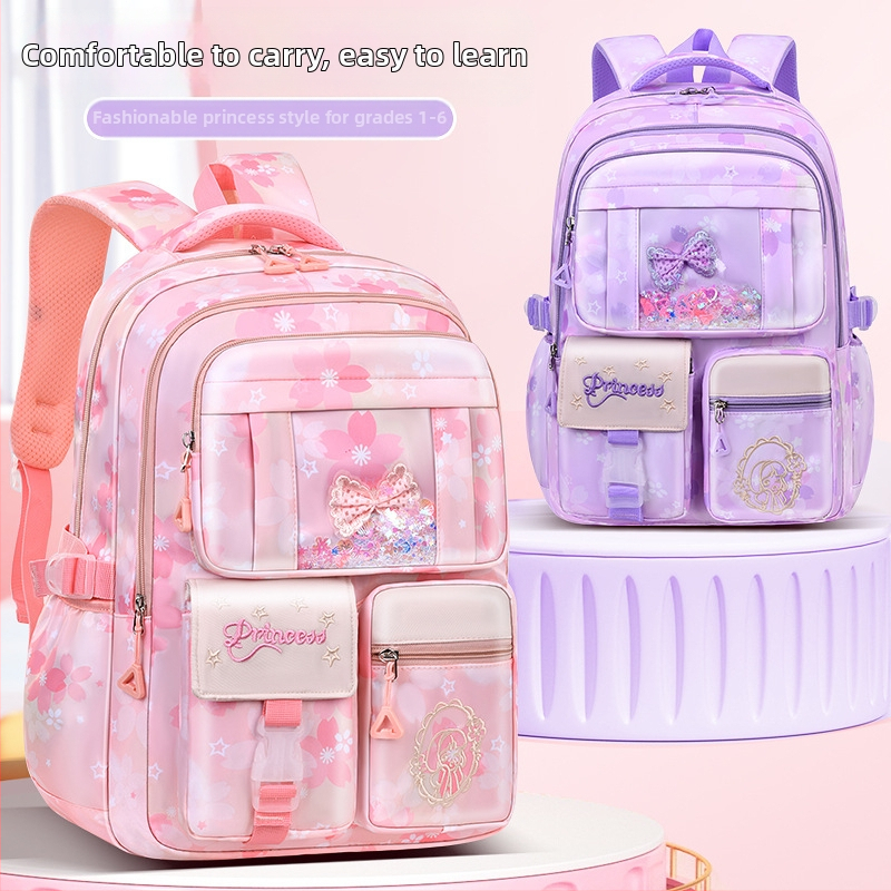 Īpaši viegla bērnu sākumskolas soma meitenēm, jauka, moderna, meitenīga stila, slodzi samazinoša, lielas ietilpības mugursoma, vairumtirdzniecība