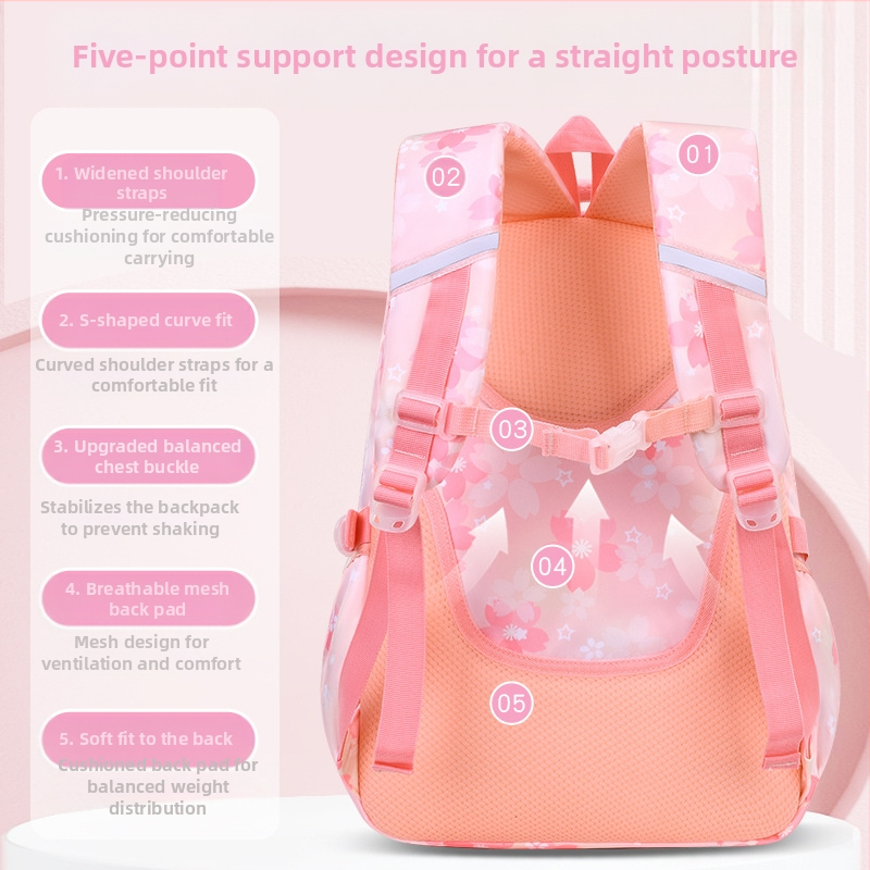 Ултралека детска чанта за начално училище за момичета, сладка, модерна, момичешки стил, облекчаваща натоварването, раница с голям капацитет на едро