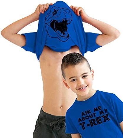 Τυραννόσαυρος Ρεξ ΡΩΤΗΣΤΕ ΜΕ ΓΙΑ ΤΟΝ T-REX ΜΟΥ παιδικό μυθιστόρημα αστείο χιούμορ αναδιπλούμενο μπλουζάκι με κοντό μανίκι και στρογγυλή λαιμόκοψη