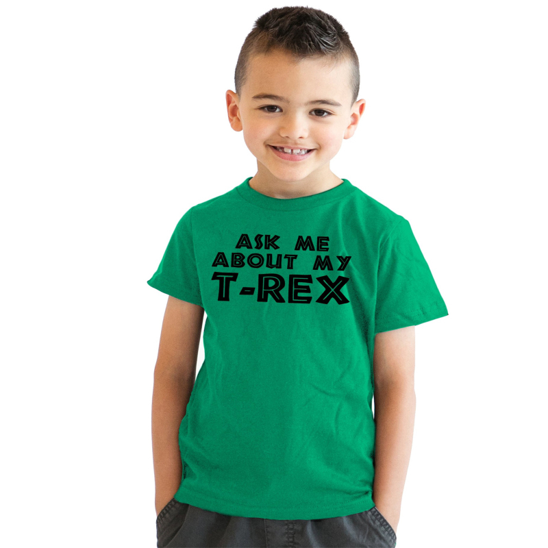Τυραννόσαυρος Ρεξ ΡΩΤΗΣΤΕ ΜΕ ΓΙΑ ΤΟΝ T-REX ΜΟΥ παιδικό μυθιστόρημα αστείο χιούμορ αναδιπλούμενο μπλουζάκι με κοντό μανίκι και στρογγυλή λαιμόκοψη