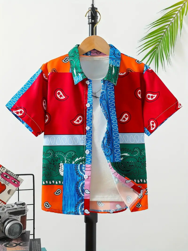 Dječja modna košulja kratkih rukava za dječake 2024., nova dječja ležerna košulja s reverom, dječji top Tide