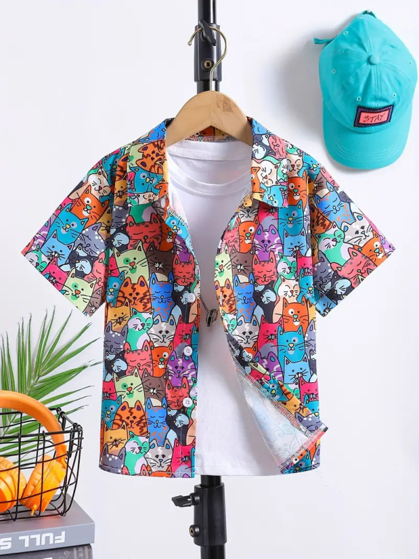 Dječja modna košulja kratkih rukava za dječake 2024., nova dječja ležerna košulja s reverom, dječji top Tide