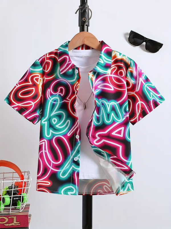 Dječja modna košulja kratkih rukava za dječake 2024., nova dječja ležerna košulja s reverom, dječji top Tide