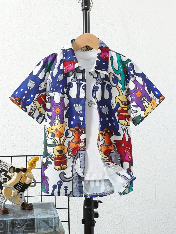 Dječja modna košulja kratkih rukava za dječake 2024., nova dječja ležerna košulja s reverom, dječji top Tide