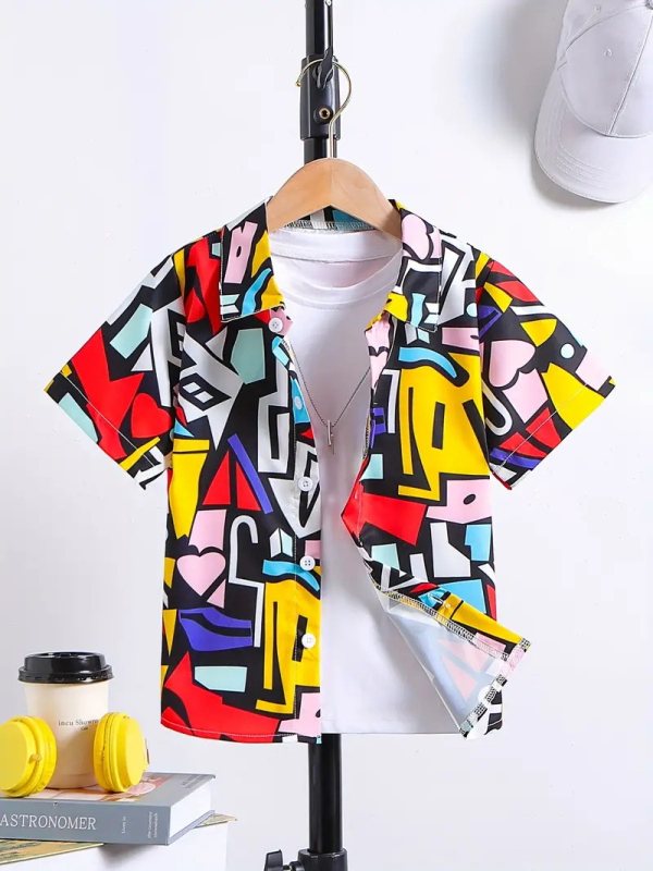 Dječja modna košulja kratkih rukava za dječake 2024., nova dječja ležerna košulja s reverom, dječji top Tide