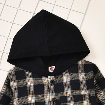 Νέο καρό πουκάμισο με κουκούλα για αγόρια, ανοιξιάτικο casual πουκάμισο 2023 για μωρά, παιδικό φθινοπωρινό ζακέτα με μακριά μανίκια