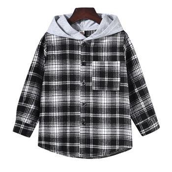 Νέο καρό πουκάμισο με κουκούλα για αγόρια, ανοιξιάτικο casual πουκάμισο 2023 για μωρά, παιδικό φθινοπωρινό ζακέτα με μακριά μανίκια
