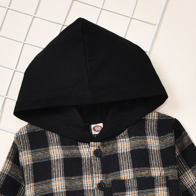 Νέο καρό πουκάμισο με κουκούλα για αγόρια, ανοιξιάτικο casual πουκάμισο 2023 για μωρά, παιδικό φθινοπωρινό ζακέτα με μακριά μανίκια