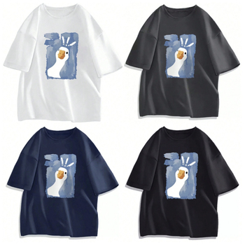 Pánske ležérne tričko s krátkym rukávom a okrúhlym výstrihom s potlačou kačice