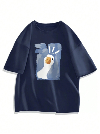 Ανδρικό T-shirt με Στάμπα Πάπιας και Στρογγυλή Λαιμόκοψη, Κοντομάνικο, Casual