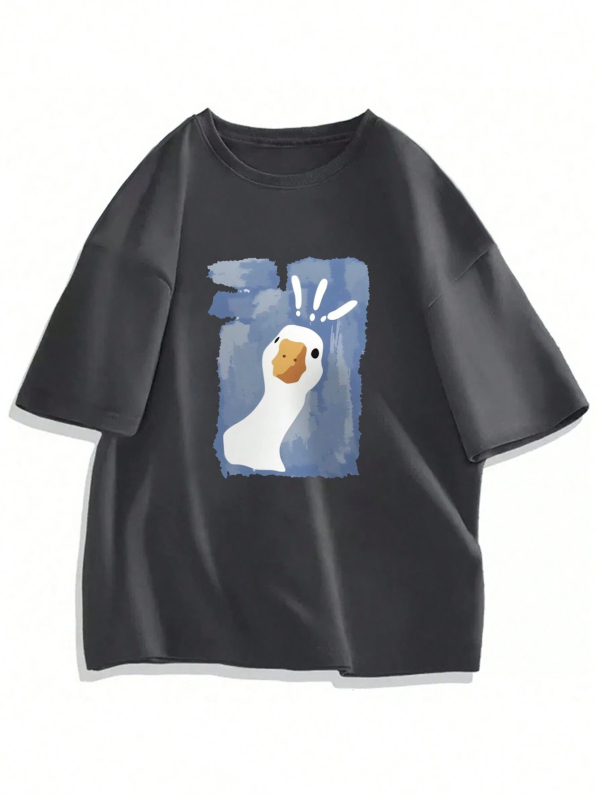 Pánske ležérne tričko s krátkym rukávom a okrúhlym výstrihom s potlačou kačice