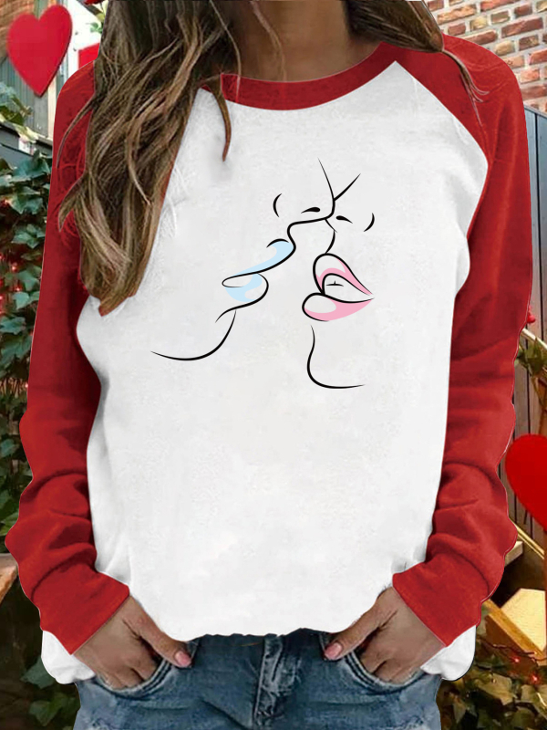 Γυναικείο τοπ raglan με μακριά μανίκια για την ημέρα του Αγίου Βαλεντίνου, νέο, γυναικείο 2024, νέο, καθημερινό, casual, χαλαρό, γυναικείο