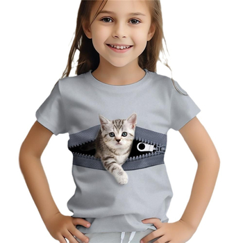 Ανεξάρτητος Σταθμός Ζεστή Προσφορά Καλοκαιρινά Αθλητικά Μόδα Παιδικά Κινούμενα Σχέδια Γάτας 3D Εκτύπωση Στρογγυλή Λαιμόκοψη Κοντομάνικο T-shirt