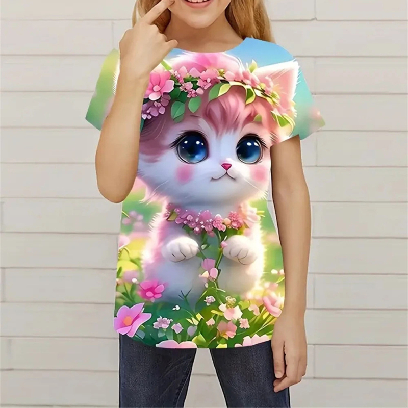 Νέο μπλουζάκι Garden Cat με τρισδιάστατη εκτύπωση 2024, μοντέρνο και πρωτότυπο παιδικό μπλουζάκι για πάρτι, καθημερινό μπλουζάκι για γυναίκες