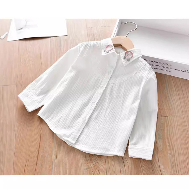 Πουκάμισα για κορίτσια 2025 Νέα Παιδικά Πουκάμισα με Γλειφιτζούρια από Βαμβάκι σε Κορεάτικο Στυλ, Μοντέρνα Πουκάμισα Babydoll σε Πρεπύπ Στυλ