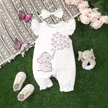 Διασυνοριακό Ηλεκτρονικό Εμπόριο Ins 2024 Δημοφιλές Ολόσωμο Φόρμα με Στάμπα Ελέφαντα σε Καρδιά για Κορίτσια + Μαντήλι για το Κεφαλάρι Ευέλικτο