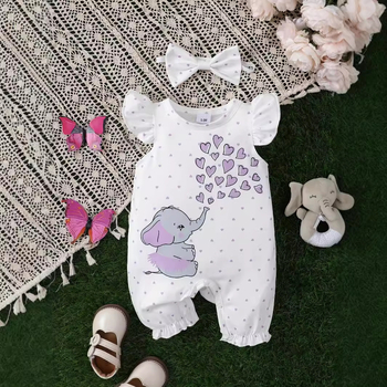 Διασυνοριακό Ηλεκτρονικό Εμπόριο Ins 2024 Δημοφιλές Ολόσωμο Φόρμα με Στάμπα Ελέφαντα σε Καρδιά για Κορίτσια + Μαντήλι για το Κεφαλάρι Ευέλικτο