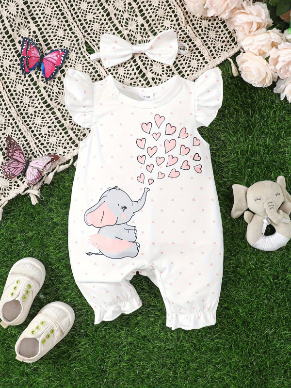 Διασυνοριακό Ηλεκτρονικό Εμπόριο Ins 2024 Δημοφιλές Ολόσωμο Φόρμα με Στάμπα Ελέφαντα σε Καρδιά για Κορίτσια + Μαντήλι για το Κεφαλάρι Ευέλικτο