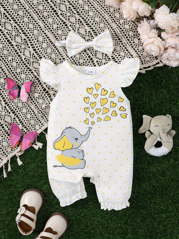 Διασυνοριακό Ηλεκτρονικό Εμπόριο Ins 2024 Δημοφιλές Ολόσωμο Φόρμα με Στάμπα Ελέφαντα σε Καρδιά για Κορίτσια + Μαντήλι για το Κεφαλάρι Ευέλικτο