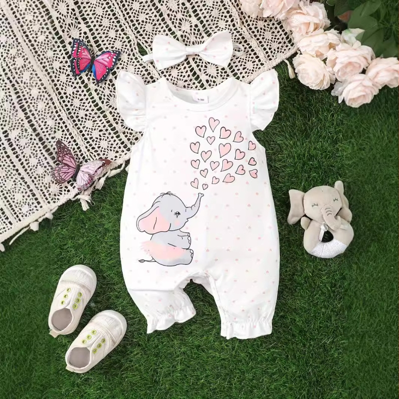 Διασυνοριακό Ηλεκτρονικό Εμπόριο Ins 2024 Δημοφιλές Ολόσωμο Φόρμα με Στάμπα Ελέφαντα σε Καρδιά για Κορίτσια + Μαντήλι για το Κεφαλάρι Ευέλικτο