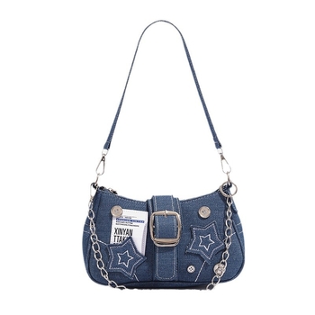 Νέα τσάντα ημισελήνου 2024, καυτά κορίτσια, πεντάκτινο αστέρι, τσάντα μασχάλης τζιν, εξειδικευμένη αμερικανική αγγλική τσάντα με αφίσα, τσάντα αλυσίδας, γυναίκες
