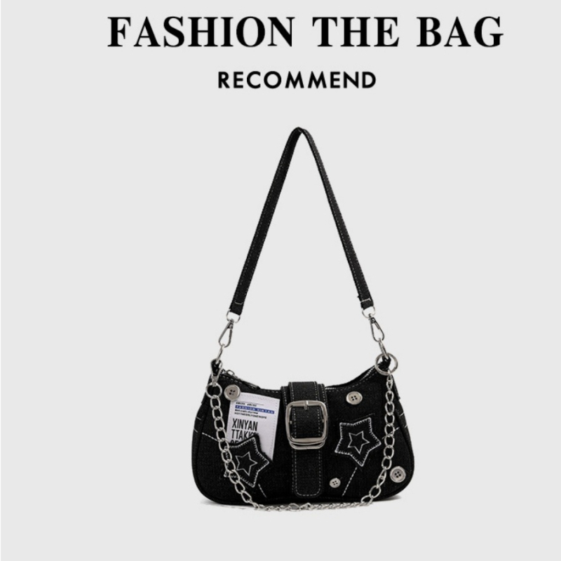 2024. aasta uus poolkuu kott, kuum tüdrukute viieharuline täht, teksariidest kaenlaalused kotid, nišš, ameerika inglise keele plakatikujuline ketiga kott naistele