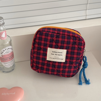 Piiriülene klassikaline ruuduline tädi rätikukott, väärtuslik reisikott, kaasaskantav kolmemõõtmeline, lihtne kontrastvärvi hoiukott, mündikott