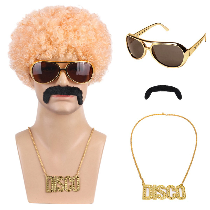 Χίπικο vintage Halloween καρναβάλι χίπικο πάρτι περούκα πολυτελείας γυαλιά κολιέ γενειάδα κοστούμι