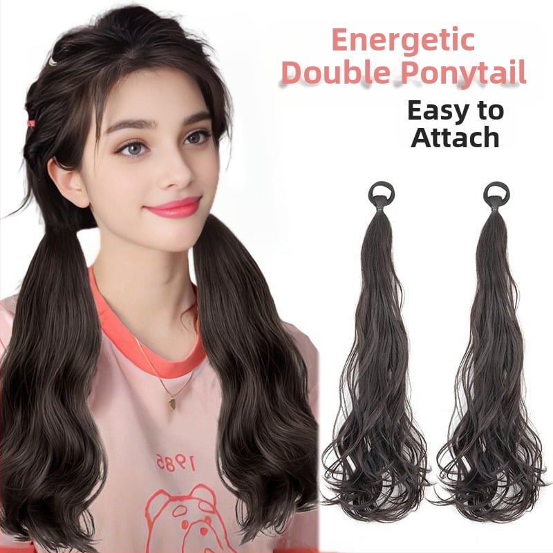 Gamyklinis didmeninis perukas moterims, galima surišti dvigubą kuodą su gumele, ilgas susuktas kuodas su natūraliu kuodu. Perukas