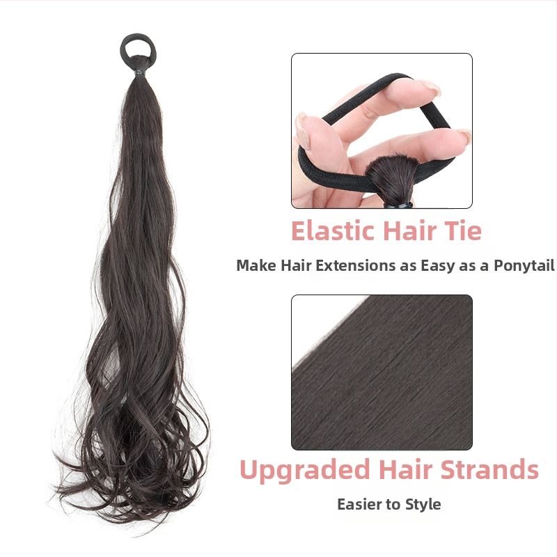 Фабрична едро перука за жени на руло опашка, може да се връзва с двойна опашка с ластик, дълга руло опашка, естествена перука с опашка