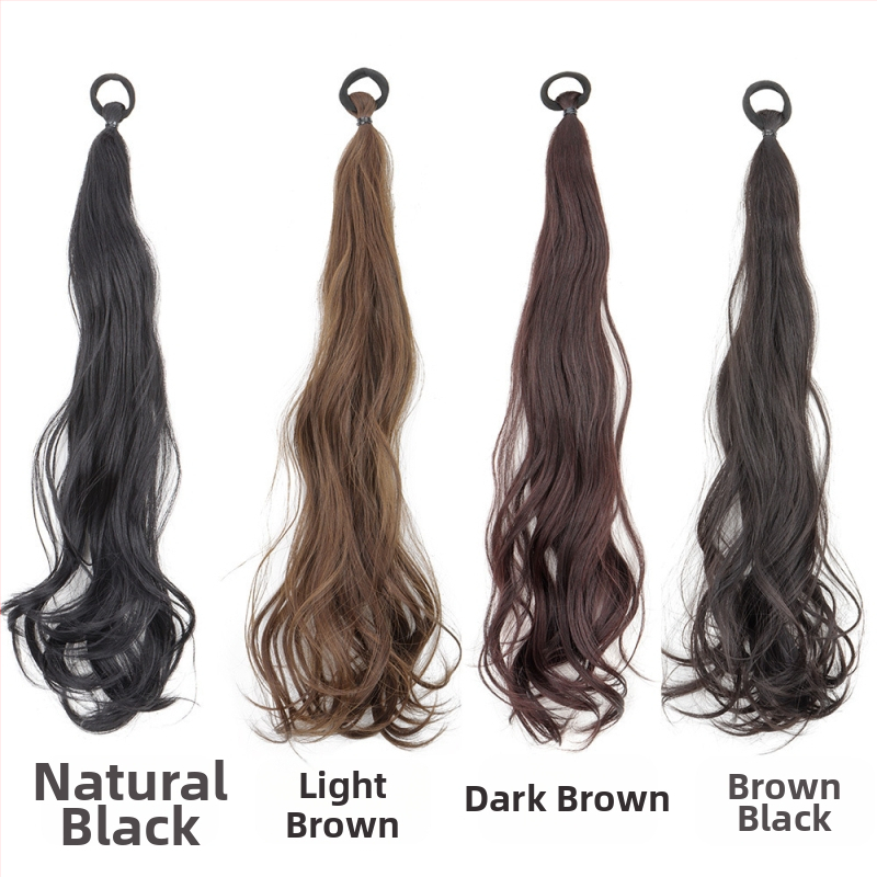 Фабрична едро перука за жени на руло опашка, може да се връзва с двойна опашка с ластик, дълга руло опашка, естествена перука с опашка