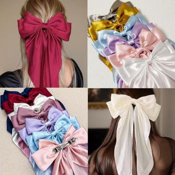 Comerț exterior special lung satin fundă panglică agrafă primăvară clip supradimensionat culoare solidă spate cap agrafă bijuterii pentru femei