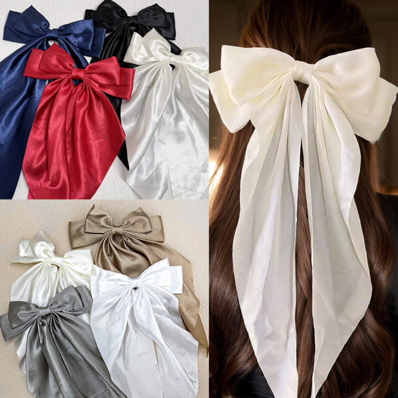 Comerț exterior special lung satin fundă panglică agrafă primăvară clip supradimensionat culoare solidă spate cap agrafă bijuterii pentru femei